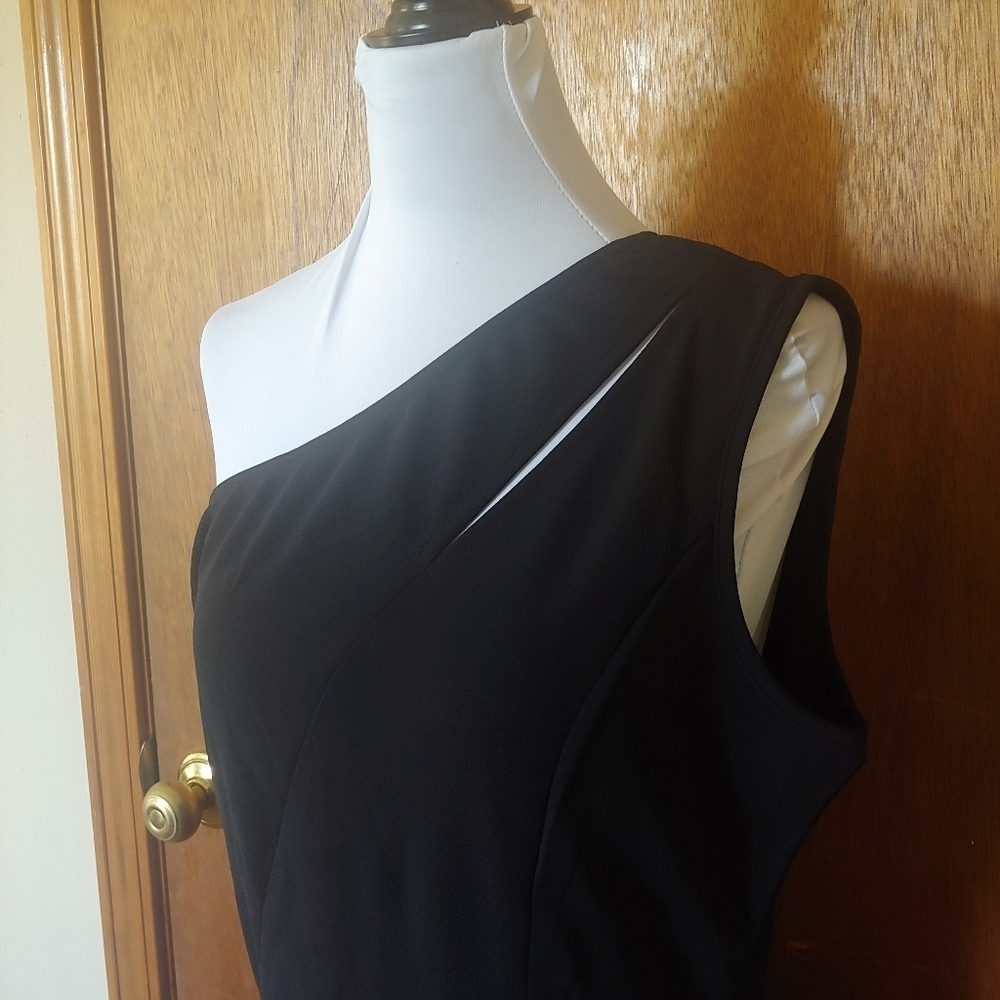 NWT Prettygarden Black One Shoulder Ruched Cocktail Formal Knee Midi Dress L - Picture 5 of 15
